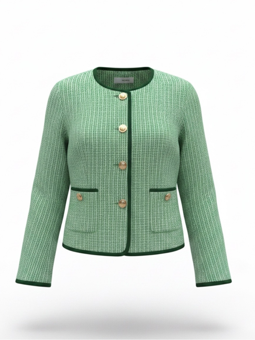 Classic Mint Bouclé Jacket with Contrast Trim Cicy Bell